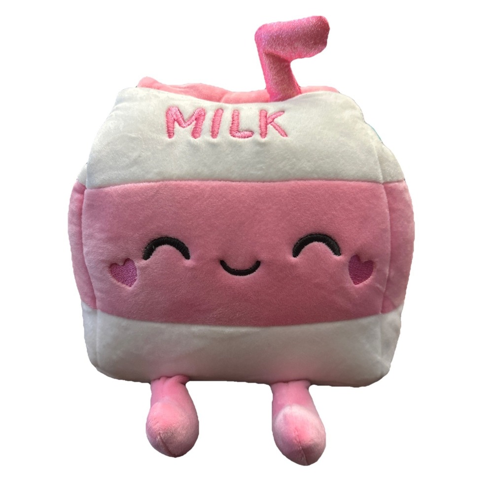NWT  Play Right‎ Hug Me Strawberry Milk Toy Pillow Pink And White Straw